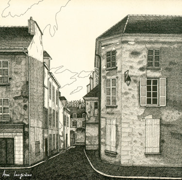 Tekening getiteld "Rue St maur - Meaux" door Anne Langérôme, Origineel Kunstwerk, Inkt