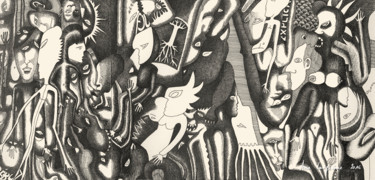 Dessin intitulée "La horde p3" par Anne Langérôme, Œuvre d'art originale, Encre