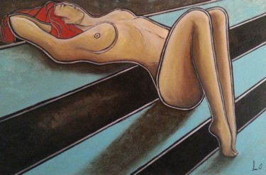 Peinture intitulée "l'escalierbleu.jpg" par Lô, Œuvre d'art originale, Acrylique