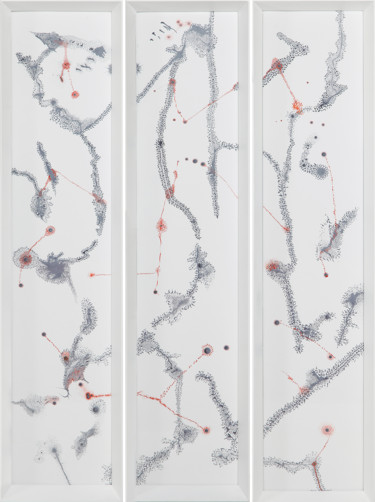 Tekening getiteld "Triptic-migration" door Anne Lesca, Origineel Kunstwerk, Inkt