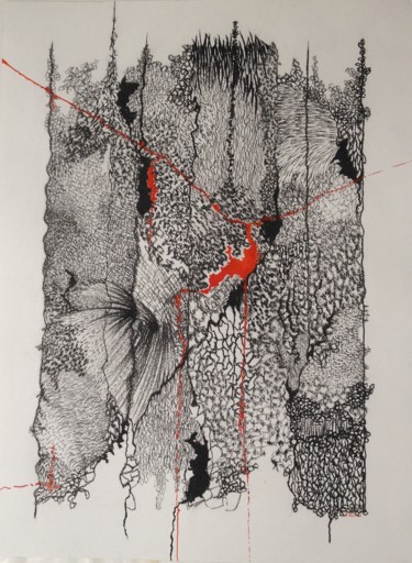 Tekening getiteld "Abstraction Rouge" door Anne Lesca, Origineel Kunstwerk