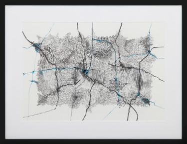 Dessin intitulée "abstraction-bleu" par Anne Lesca, Œuvre d'art originale, Encre