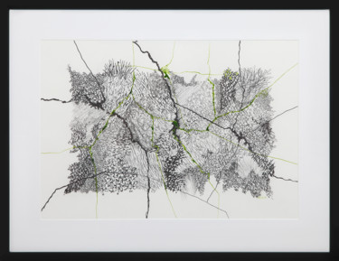 Drawing titled "abstraction-vert-bd…" by Anne Lesca, Original Artwork, Ink