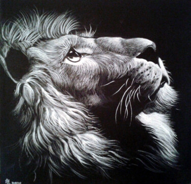 Malerei mit dem Titel "Le lion triste" von Anne-Lise Surjus, Original-Kunstwerk, Acryl