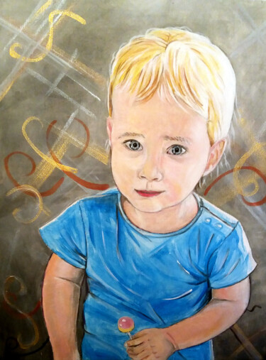 Peinture intitulée "L'enfant bleue" par Anne-Lise Surjus, Œuvre d'art originale, Acrylique