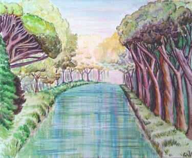 Painting titled "Le canal du Midi" by Anne-Lise Surjus, Original Artwork, Acrylic
