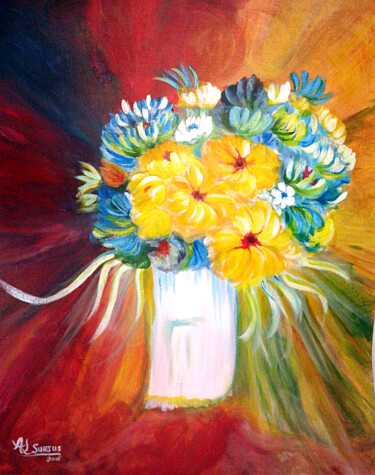 Peinture intitulée "Bouquet de couleurs" par Anne-Lise Surjus, Œuvre d'art originale, Acrylique