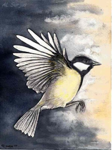 Pintura intitulada "Oiseau fuyant l'ora…" por Anne-Lise Surjus, Obras de arte originais, Acrílico