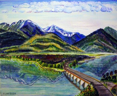 Peinture intitulée "Un pont sur un lac,…" par Anne-Lise Surjus, Œuvre d'art originale, Acrylique