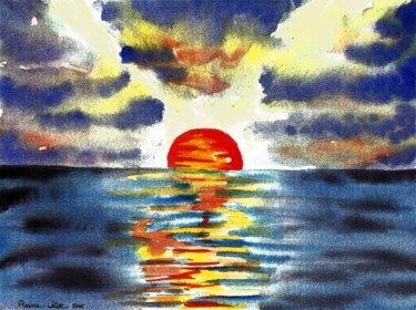 Peinture intitulée "Soleil couchant sur…" par Anne-Lise Surjus, Œuvre d'art originale, Aquarelle