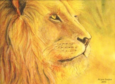 Painting titled "Lion aux pastels" by Anne-Lise Surjus, Original Artwork, Pastel