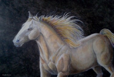 Painting titled "Cheval blanc" by Anne-Lise Surjus, Original Artwork, Acrylic