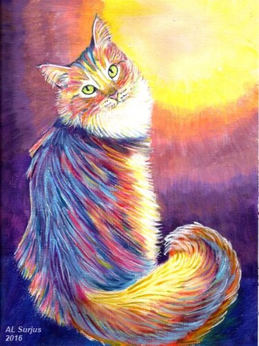 Peinture intitulée "Chat multicolore" par Anne-Lise Surjus, Œuvre d'art originale, Acrylique