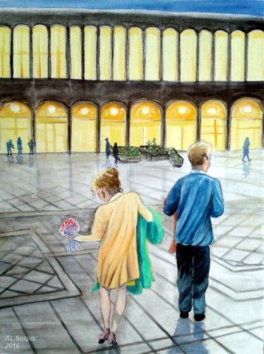 Peinture intitulée "Promenade en ville.…" par Anne-Lise Surjus, Œuvre d'art originale, Acrylique