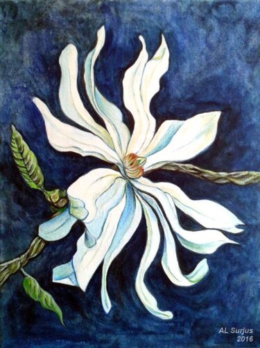 Schilderij getiteld "Fleur blanche" door Anne-Lise Surjus, Origineel Kunstwerk, Acryl
