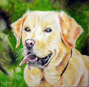 Schilderij getiteld "Le labrador blanc" door Anne-Lise Surjus, Origineel Kunstwerk, Acryl