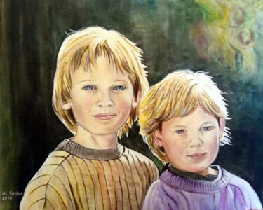 Malerei mit dem Titel "Deux frères" von Anne-Lise Surjus, Original-Kunstwerk, Acryl