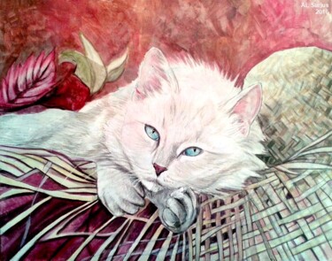 Painting titled "Chat blanc" by Anne-Lise Surjus, Original Artwork, Acrylic