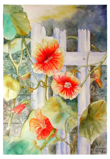 「Quelques fleurs」というタイトルの絵画 Anne-Lise Surjusによって, オリジナルのアートワーク, 水彩画