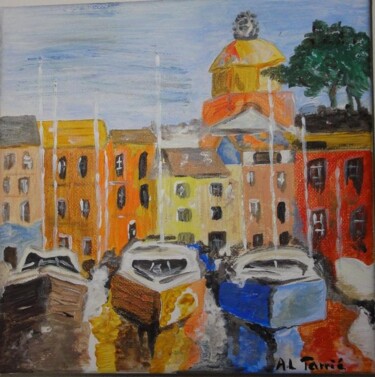 Peinture intitulée "Le port de St Trop" par Anne-Lucie Tarrié, Œuvre d'art originale, Huile