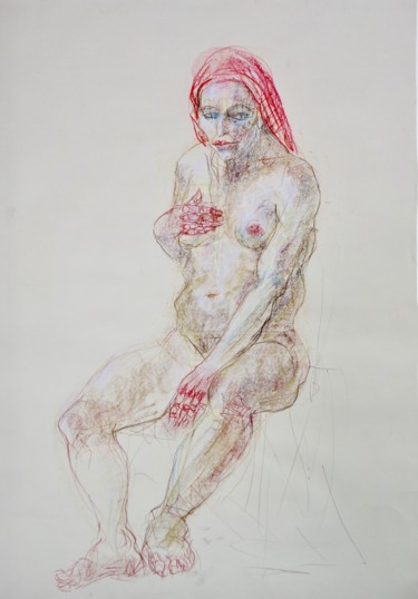 Peinture intitulée "femme au foulard" par Anne Malvy, Œuvre d'art originale, Pastel