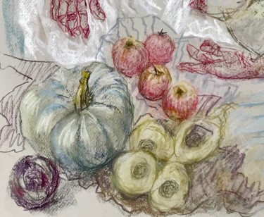 Dessin intitulée "Les légumes du jard…" par Anne Malvy, Œuvre d'art originale, Pastel