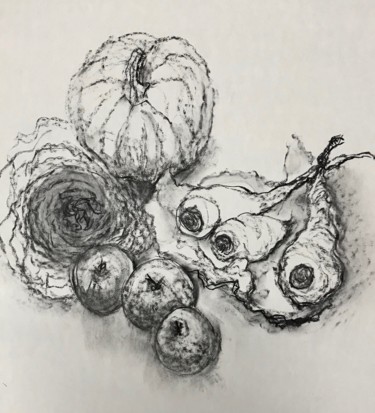 Dessin intitulée "Potiron et légumes…" par Anne Malvy, Œuvre d'art originale