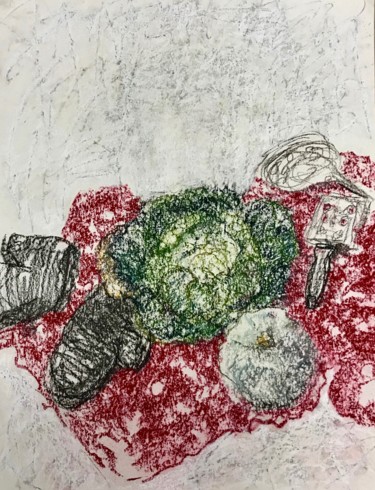 Drawing titled "Le chou du marché" by Anne Malvy, Original Artwork, Pastel