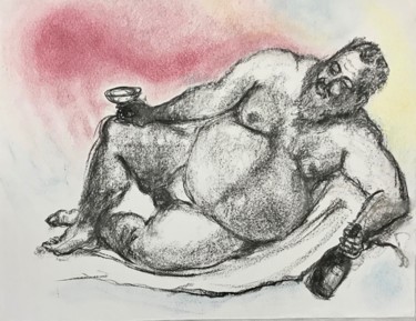 Dessin intitulée "Dionysos" par Anne Malvy, Œuvre d'art originale, Fusain Monté sur Châssis en bois