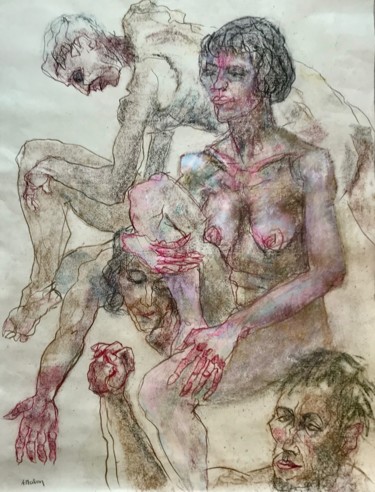 Drawing titled "Confinement" by Anne Malvy, Original Artwork, Pastel