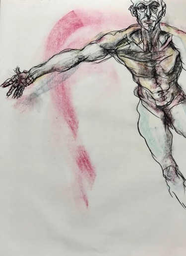 Drawing titled "Enfin sortir au gra…" by Anne Malvy, Original Artwork, Charcoal