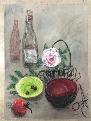 Painting titled "la rose du matin" by Anne Malvy, Original Artwork, Pastel