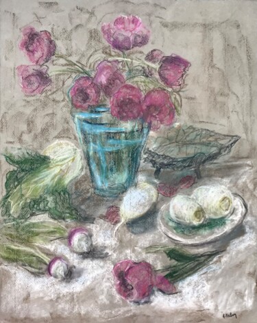 Painting titled "les tulipes" by Anne Malvy, Original Artwork, Pastel