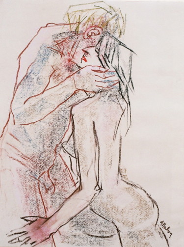 Рисунок под названием "Roméo et juliette 2" - Anne Malvy, Подлинное произведение искусства, Пастель