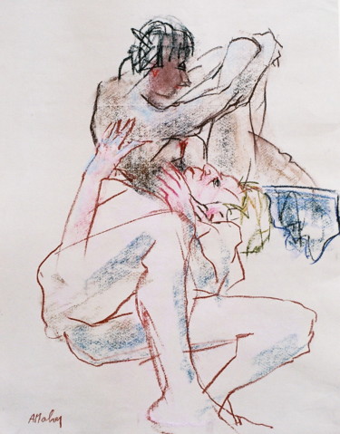 Drawing titled "Roméo et Juliette 3" by Anne Malvy, Original Artwork, Pastel