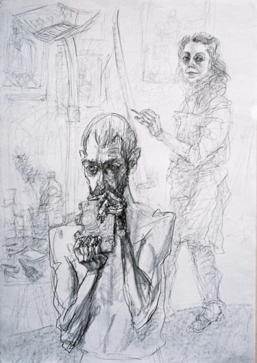 Drawing titled "L'artiste et le pho…" by Anne Malvy, Original Artwork