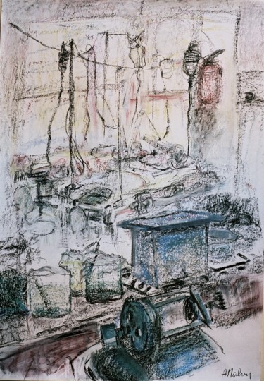 Peinture intitulée "Vue de l'atelier" par Anne Malvy, Œuvre d'art originale, Pastel