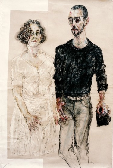 Картина под названием "L'artiste et le pho…" - Anne Malvy, Подлинное произведение искусства, Пастель