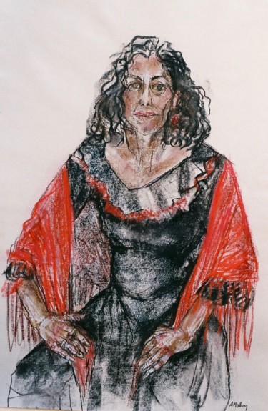 Dessin intitulée "L'Espagnole" par Anne Malvy, Œuvre d'art originale, Pastel