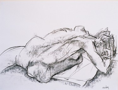 Drawing titled "Nu couché, fusain" by Anne Malvy, Original Artwork