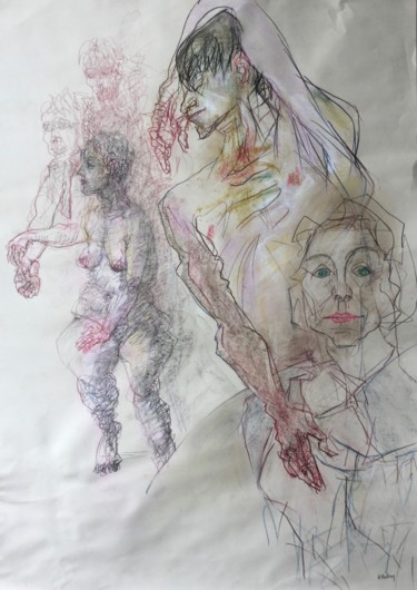Disegno intitolato "Artiste et ses modè…" da Anne Malvy, Opera d'arte originale
