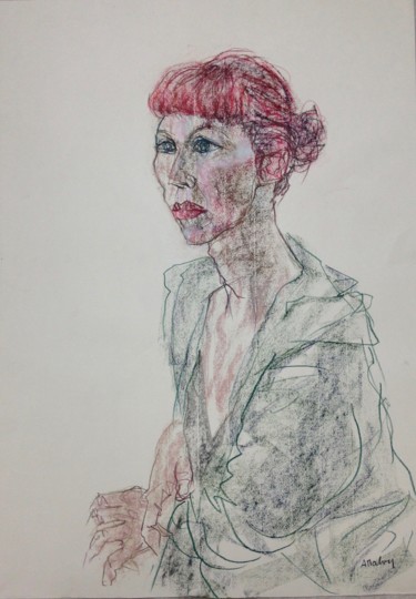 Drawing titled "Portrait de Caroline" by Anne Malvy, Original Artwork, Pastel