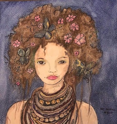 Schilderij getiteld "L'  AFRO" door Anne Bazabidila, Origineel Kunstwerk, Inkt