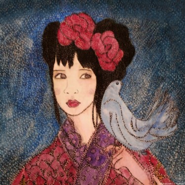 LA PETITE ET LA COLOMBE 24x24 cm ©2017 par ANNE BAZABIDILA