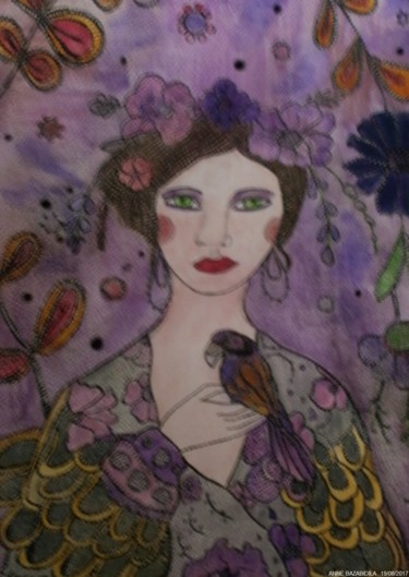 LA BELLE ET L'OISEAU RARE 30x40 cm ©2017 par ANNE BAZABIDILA