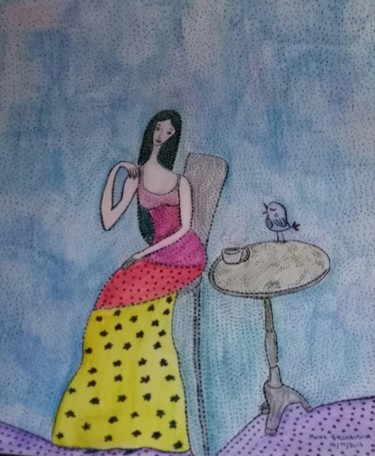 LA PAUSE CAFE Peinture intitulée "LA PAUSE CAFE" par Anne Bazabidila, Œuvre d'art originale, Encre
