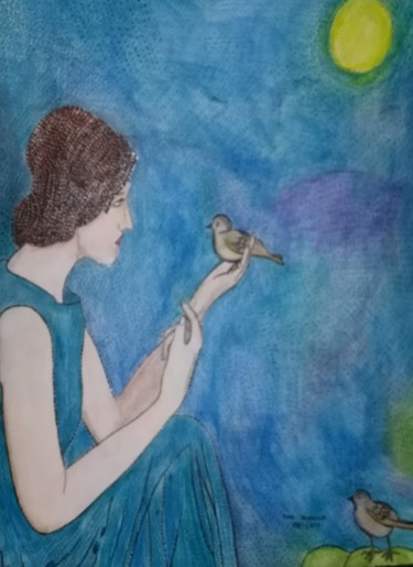 Картина под названием "ELLE PARLE AUX OISE…" - Anne Bazabidila, Подлинное произведение искусства, Чернила