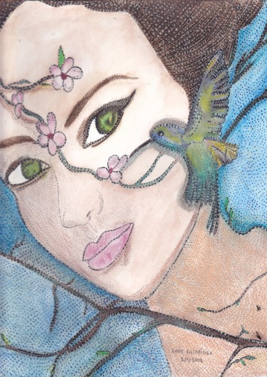 LA BELLE ET LE COLIBRI 32x24 cm © par ANNE BAZABIDILA