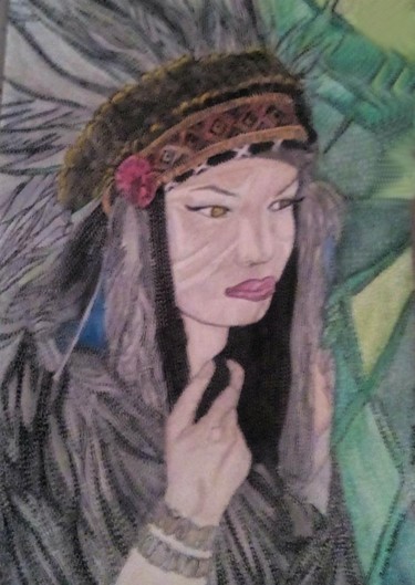 Painting titled "L' AMERINDIENNE" by Anne Bazabidila, Original Artwork, Ink