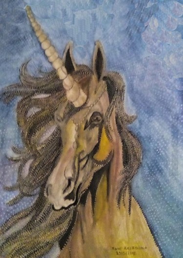 Schilderij getiteld "LA LICORNE" door Anne Bazabidila, Origineel Kunstwerk, Aquarel